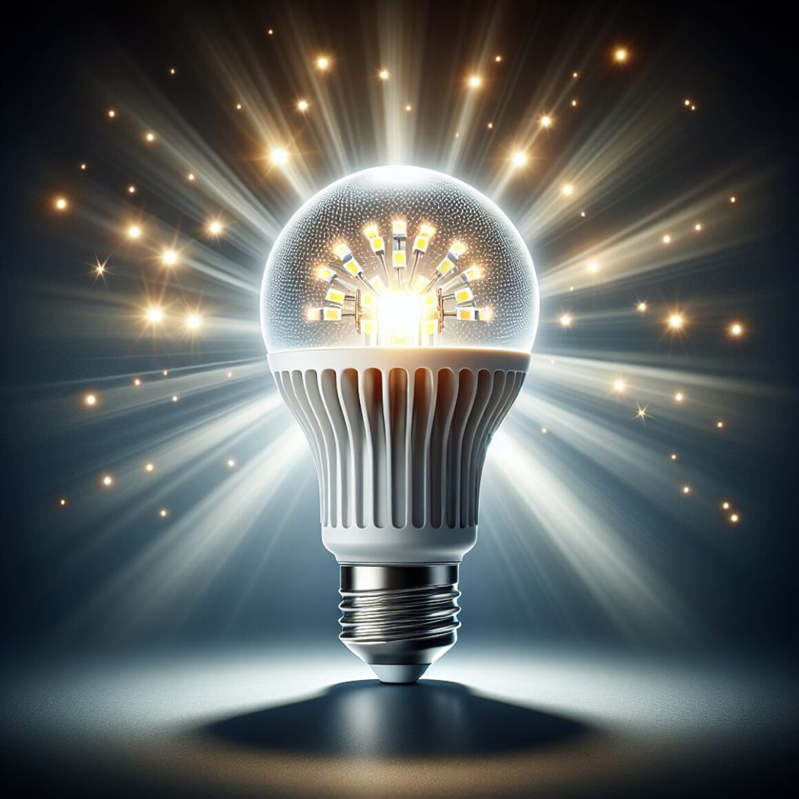 A bright LED light bulb illuminating a modern room with energy-efficient light