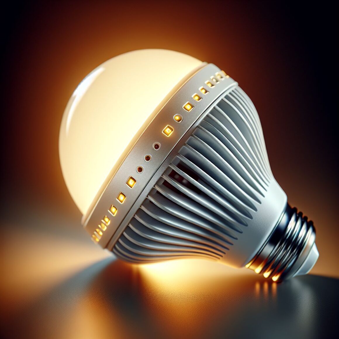 A close-up image of a contemporary LED light bulb emanating a warm and inviting glow